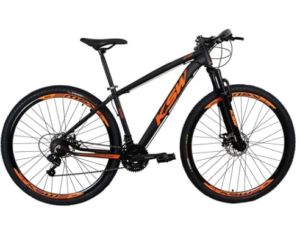 Bicicleta aro 29 KSW Câmbios Shimano 24V Freio Hidráulico cor Preto e Laranja